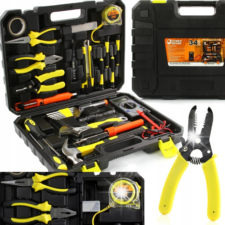 Комплект инструменти Ripper 34 части, включително мултиметър, клещи, отвертки, кутия органайзер, за електротехници