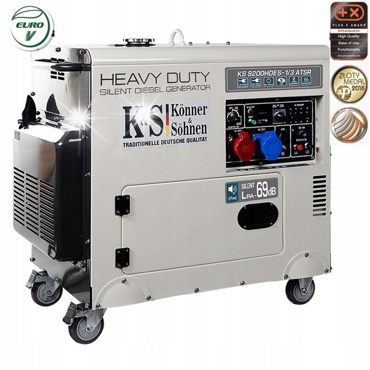 Generator electric Konner & Sohnen 9200HDSE 1/3 ATSR, 230V/400V, cu sistem VTS, cu preincalzire, 4 roti de transport