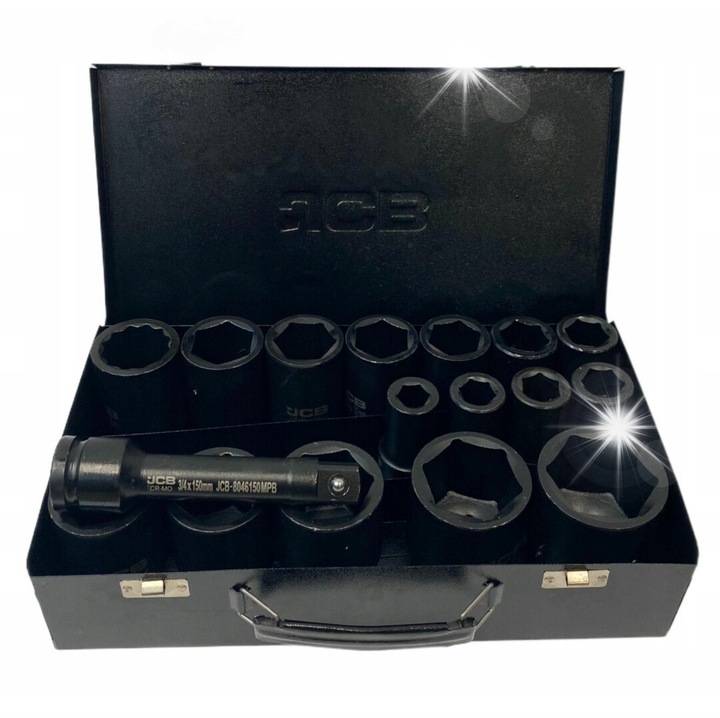 17 darabos ütőkulcs készlet 3/4" 17-50 mm, JCB, CR-MO acél, súly 11,5 kg