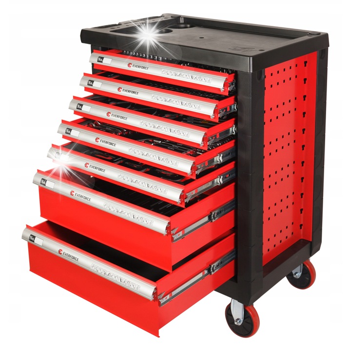 Комплект инструменти 333 елемента, EVERFORCE, мобилен шкаф за инструменти със 7 чекмеджета, размери 790x480x850mm, TPR колела
