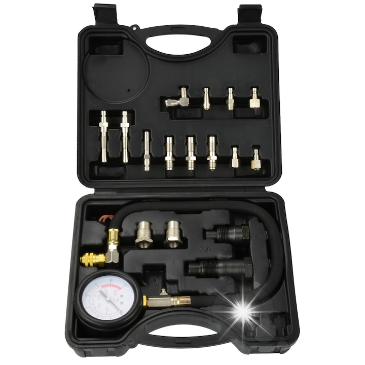 Тестер за налягане на компресия дизел Geko, 0-70bar, пълен комплект с адаптери, куфар за транспорт