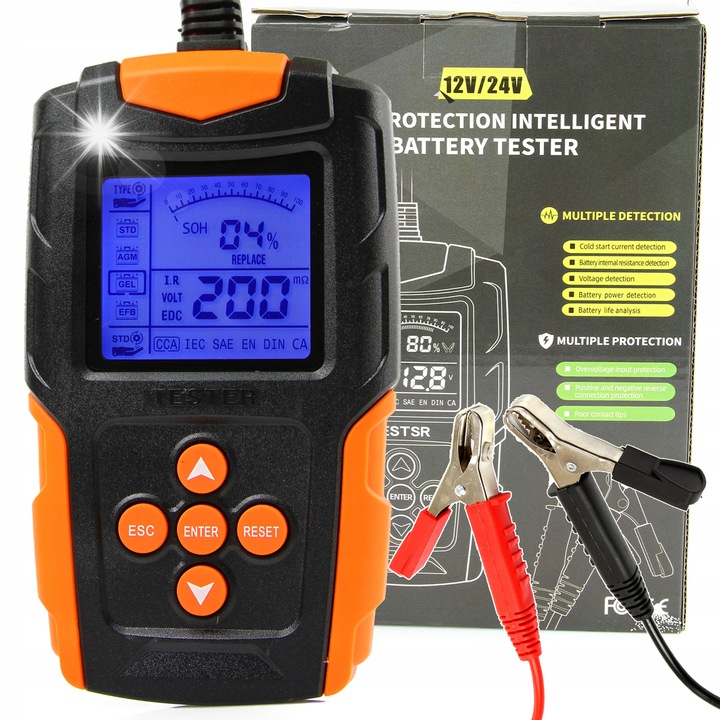 Тестер за автомобилни акумулатори Eurokomp 3-200Ah 12V 24V, LCD, ABS