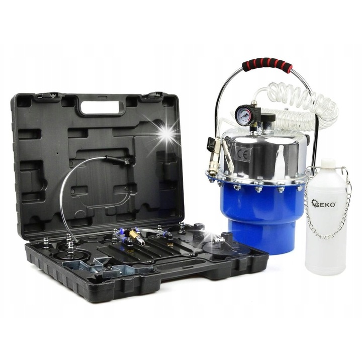 Комплект професионални инструменти Geko за смяна на спирачна течност, 5л, налягане 0,27 MPa, 6м маркуч