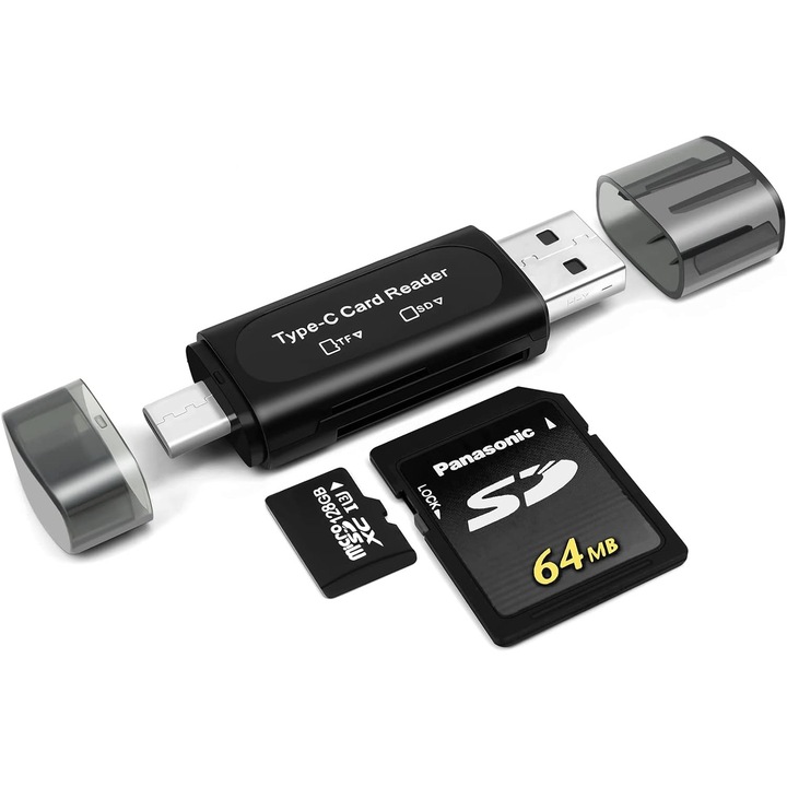 Cititor de carduri 4in1, USB C, 5Gbps, compatibil SD/SDXC/Micro SD/Micro SDXC, portabil