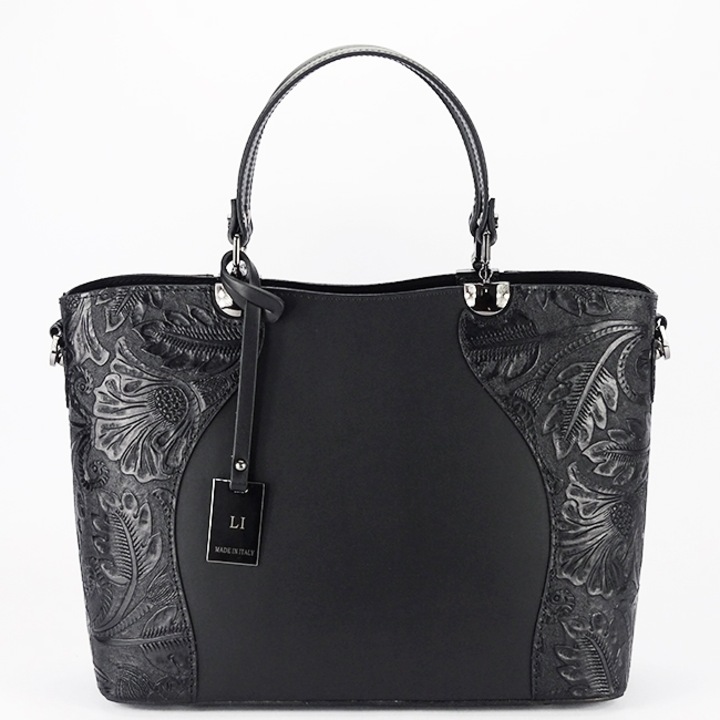 B-1424 123 Fekete valódi bőr táska