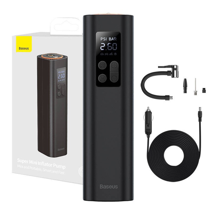 Compresor Auto Stef's Cat, Baseus CRCQ000001, 150PSI, LED, Negru, 220x46x48mm