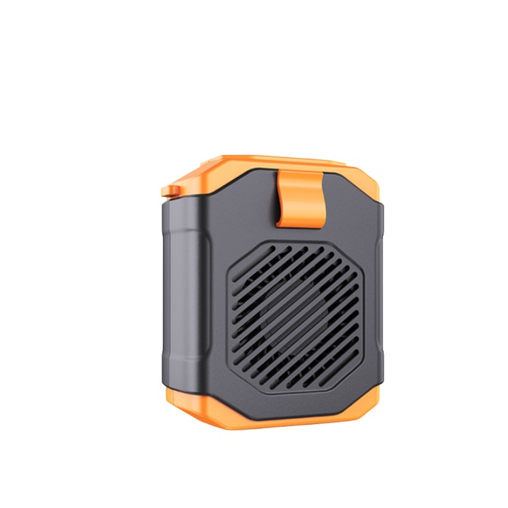 Hordozható ventilátor, 5 sebességfokozat, gyors hűtés, LED éjszakai fény, 1800mAh akkumulátor, USB töltés, basszuszaj-csökkentés, kompakt és hordozható, 100x113 mm, narancssárga