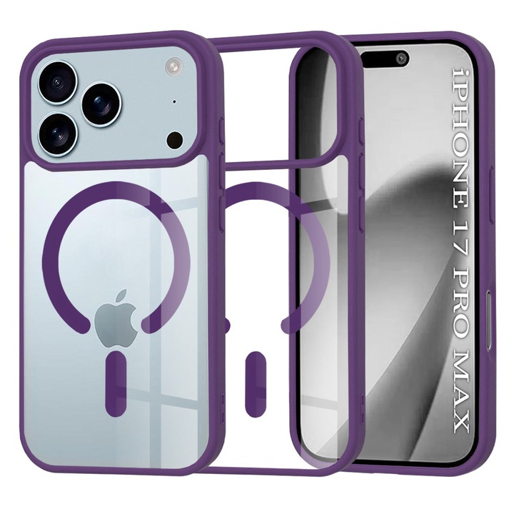 iPhone 17 Pro Max tok MagSafe-fel Crystal Clear Back Series - lila