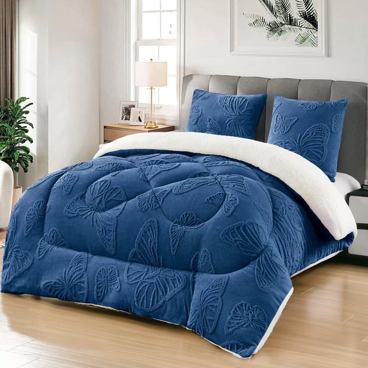 Set Pilota Cocolino, Fluturi in Relief, 200x230cm, cu 2 Fete de Perna 62x62cm