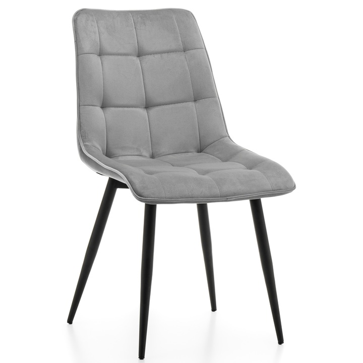 Scaun tapitat cu catifea/metal, Gri deschis, 58x43 cm