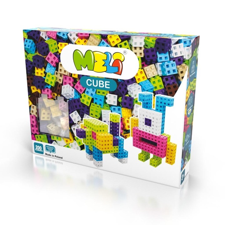 Set de blocuri de constructie Meli Cube, 200 buc, roz