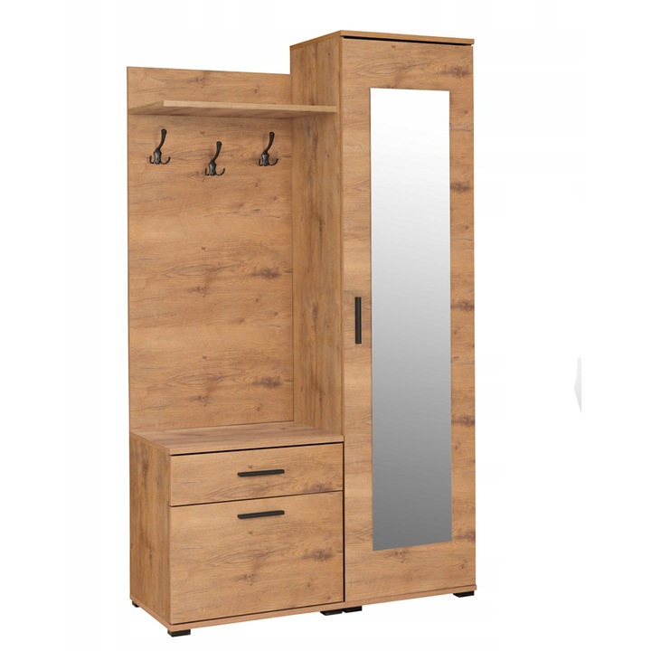 Polc, Gino Modell, Családi Bútor, Szekrény, Előszoba bútor, Tükör, Dekoratív és rendező, 187x109x40 cm, Lancelot tölgy
