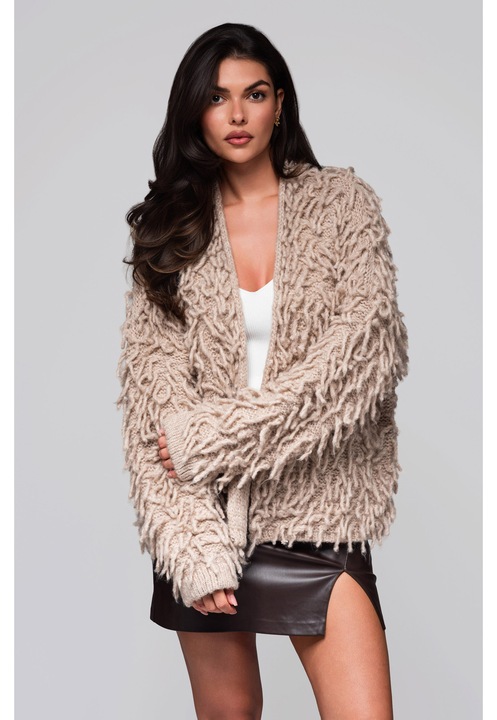 Pulover cardigan cu ciucuri LARICA LW-SWCD-0109, Bej, One Size