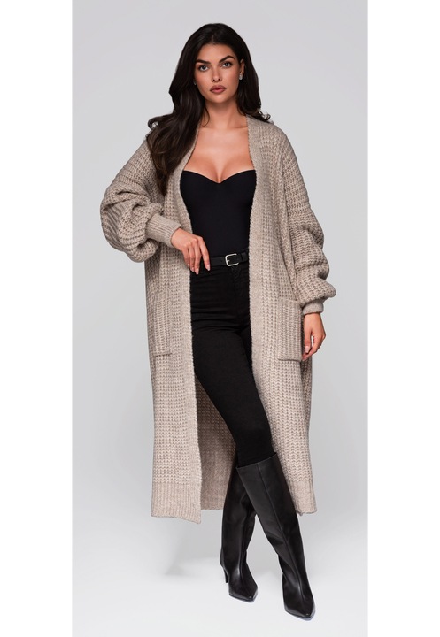 Pulover cardigan lung LARICA LW-SWCD-0104, Bej, One Size