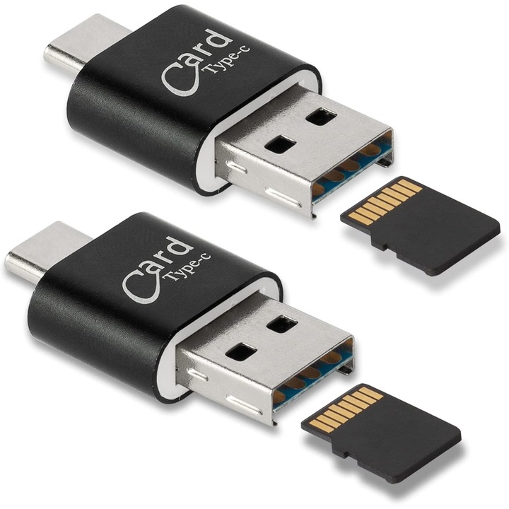 Cititor de carduri 3 in 1, Micro SD, USB Type C, 512GB, set de 2 bucati