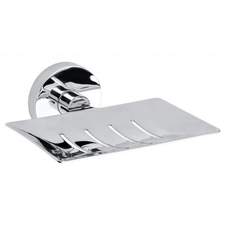 Sapho X-ROUND szappantartó, króm, 125x55x115 mm, ragasztással vagy fúrással szerelhető, 10 év garancia