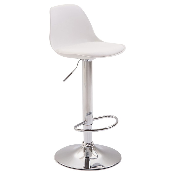 Scaun de bar LMN Kiel, piele ecologică albă, reglabil pe înălțime, rotativ, 39x43cm