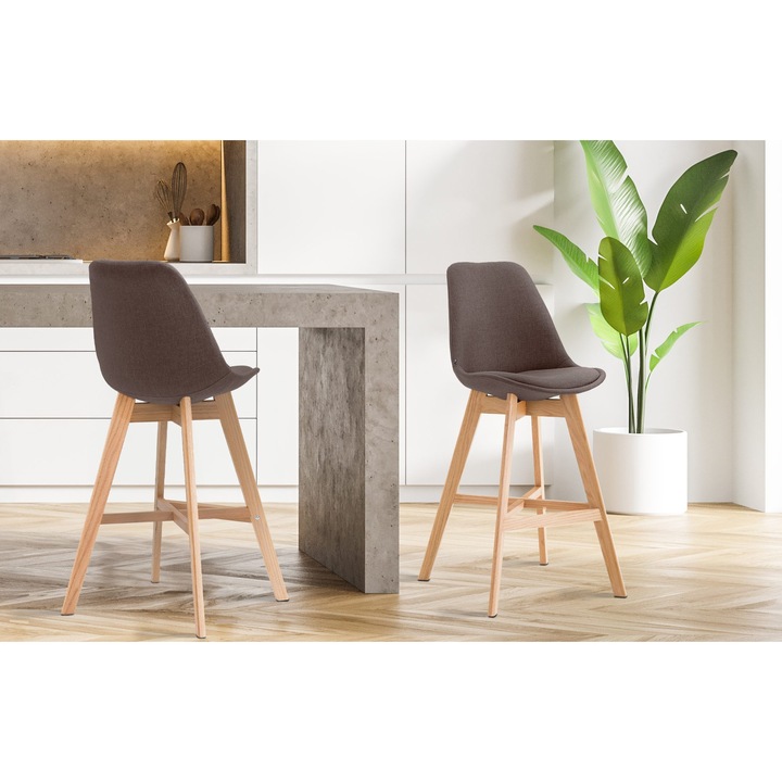 Set de 2 scaune de bar LMN Cannes, textil, maro, 112x48x56cm
