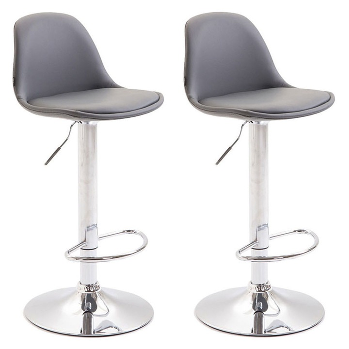 Set de 2 scaune de bar Kiel, piele ecologică, metal cromat, 39x43cm