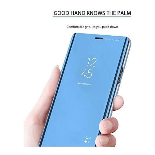 Husa Flip compatibila cu Samsung Galaxy A12, Tip Carte, Oglinda, Albastru