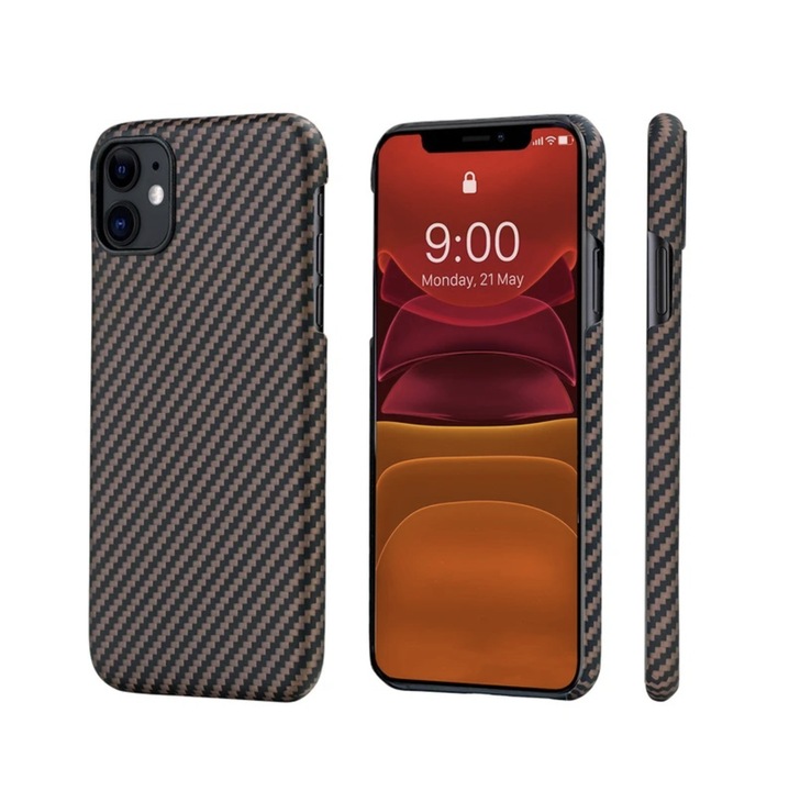 Husa de protectie compatibila cu Apple iPhone 11, compatibila MagEZ, fibra aramida, Negru-Auriu