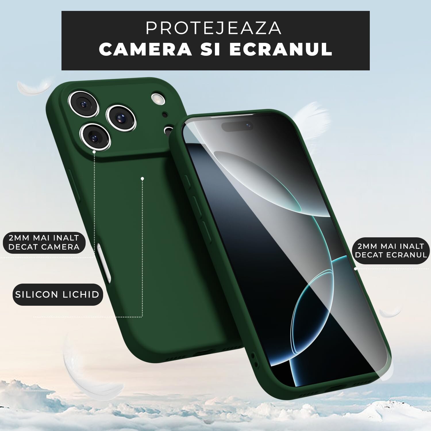 Husa pentru iPhone 17 Pro Max DaDen®, Ultra Slim, Silicon, Calitate Premium, Interior din microfibra, Verde inchis