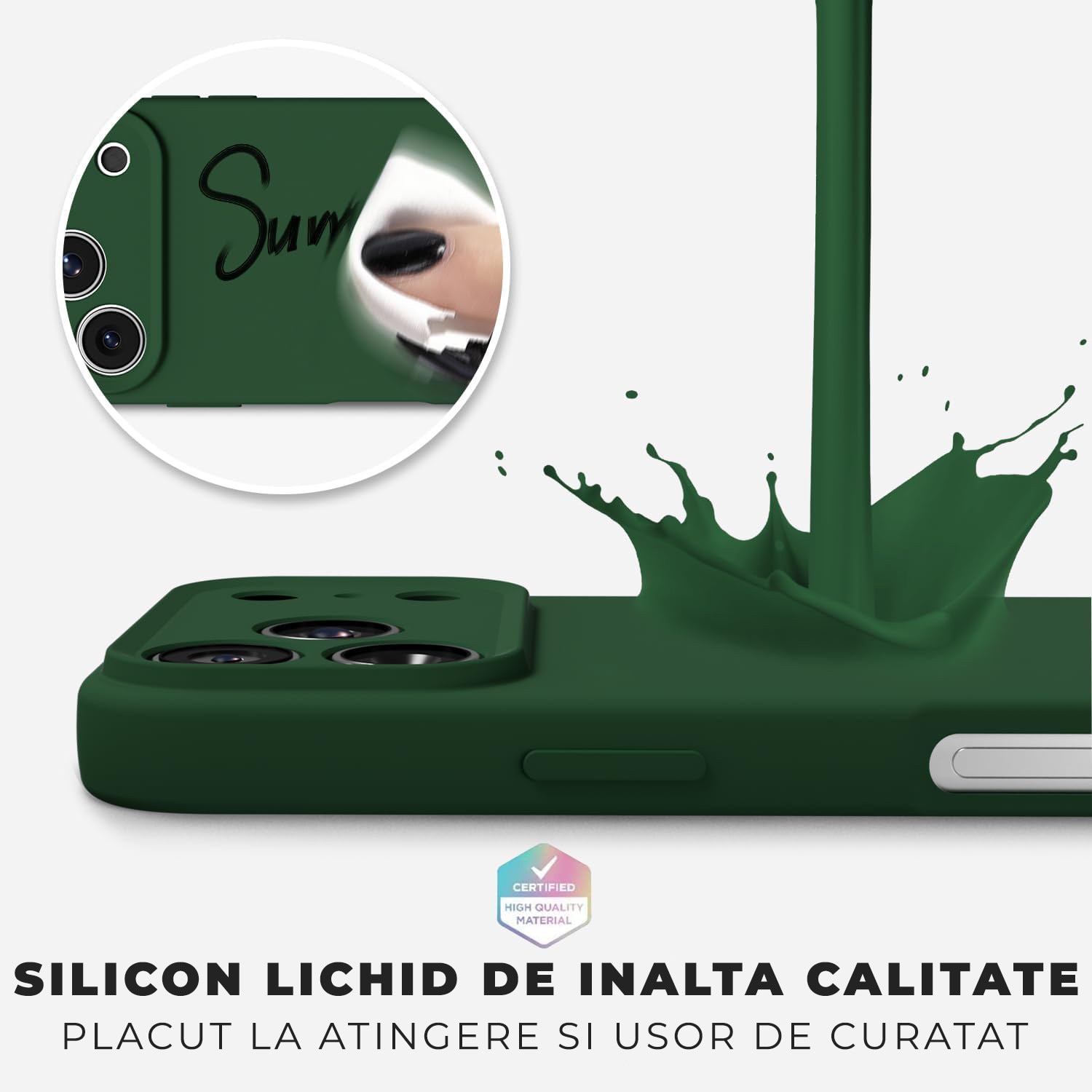 Husa pentru iPhone 17 Pro Max DaDen®, Ultra Slim, Silicon, Calitate Premium, Interior din microfibra, Verde inchis