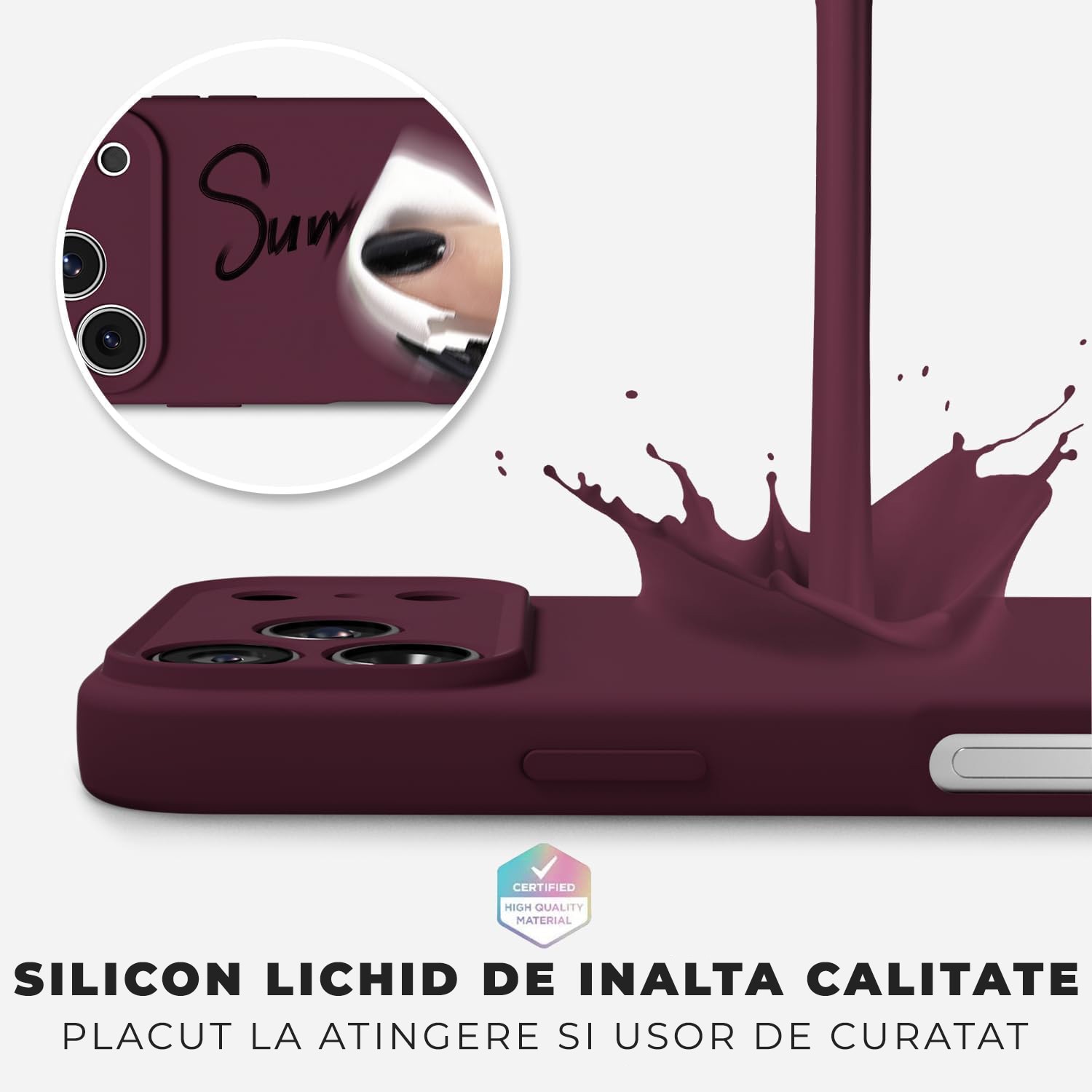 Husa pentru iPhone 17 Pro DaDen®, Ultra Slim, Silicon, Calitate Premium, Interior din microfibra, Visiniu