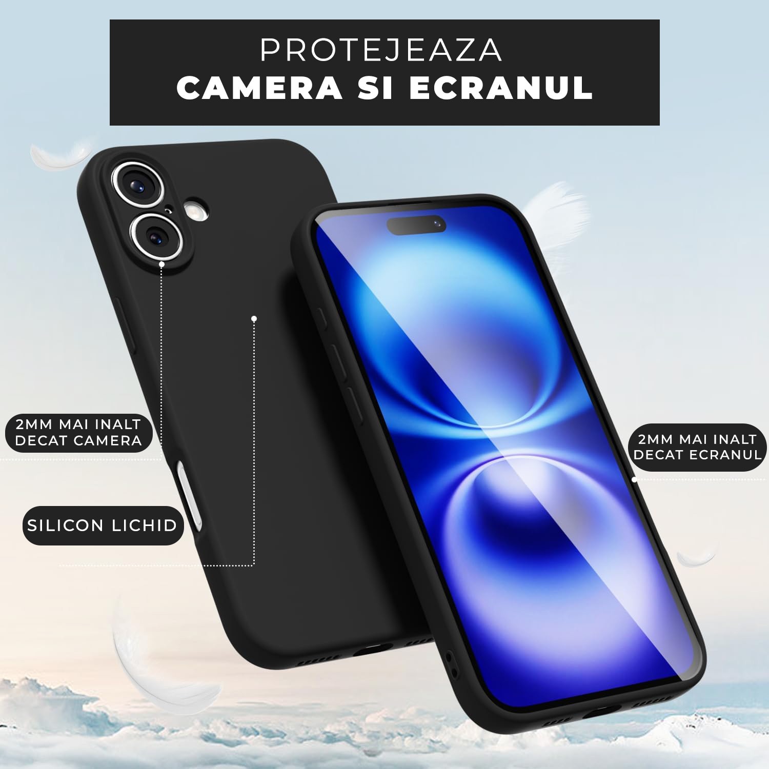 Husa pentru iPhone 17 DaDen®, Ultra Slim, Silicon, Calitate Premium, Interior din microfibra, Negru
