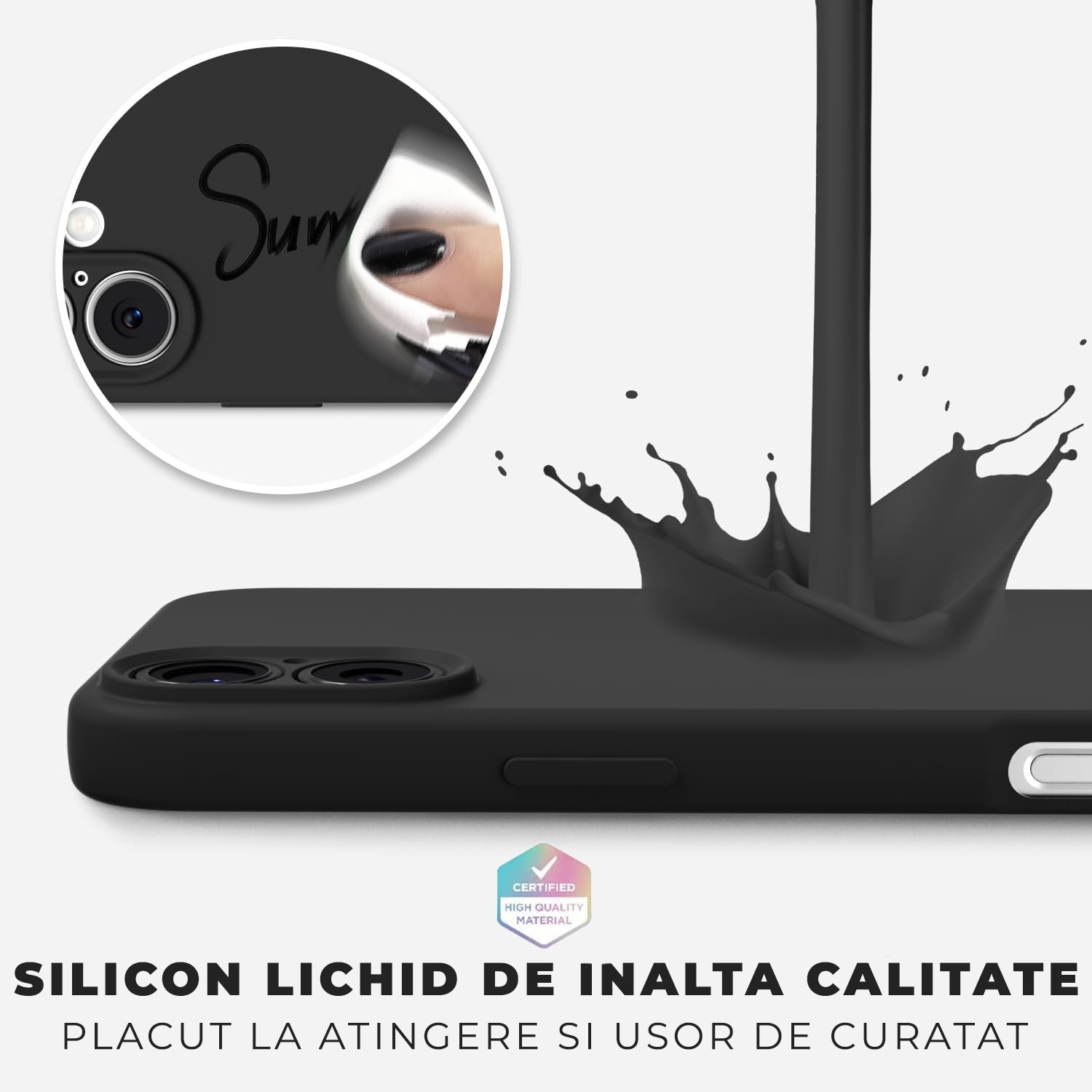 Husa pentru iPhone 17 DaDen®, Ultra Slim, Silicon, Calitate Premium, Interior din microfibra, Negru