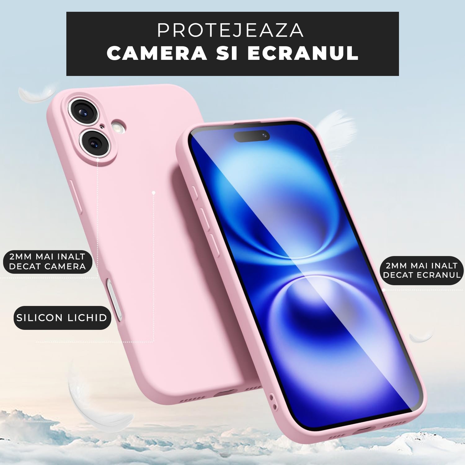 Husa pentru iPhone 17 DaDen®, Ultra Slim, Silicon, Calitate Premium, Interior din microfibra, Roz