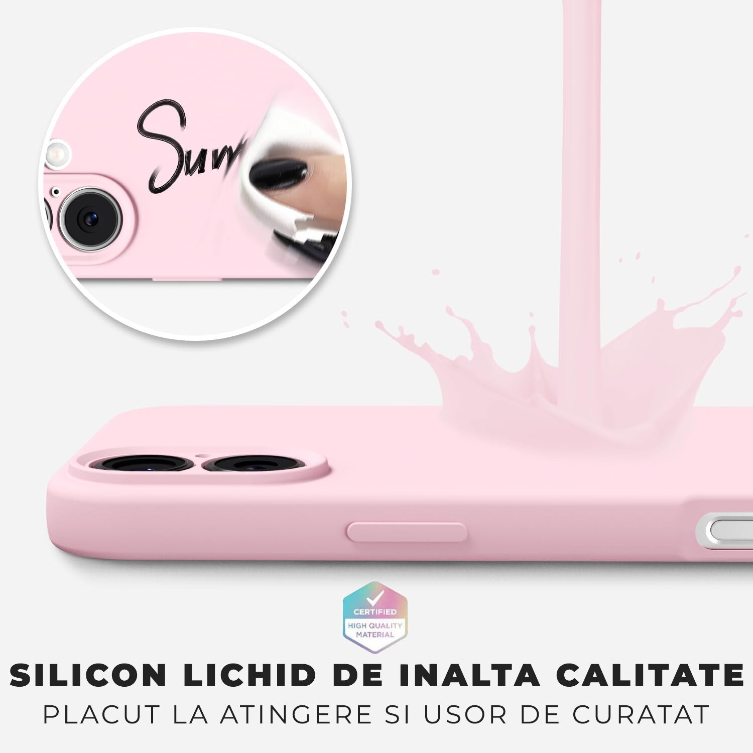Husa pentru iPhone 17 DaDen®, Ultra Slim, Silicon, Calitate Premium, Interior din microfibra, Roz