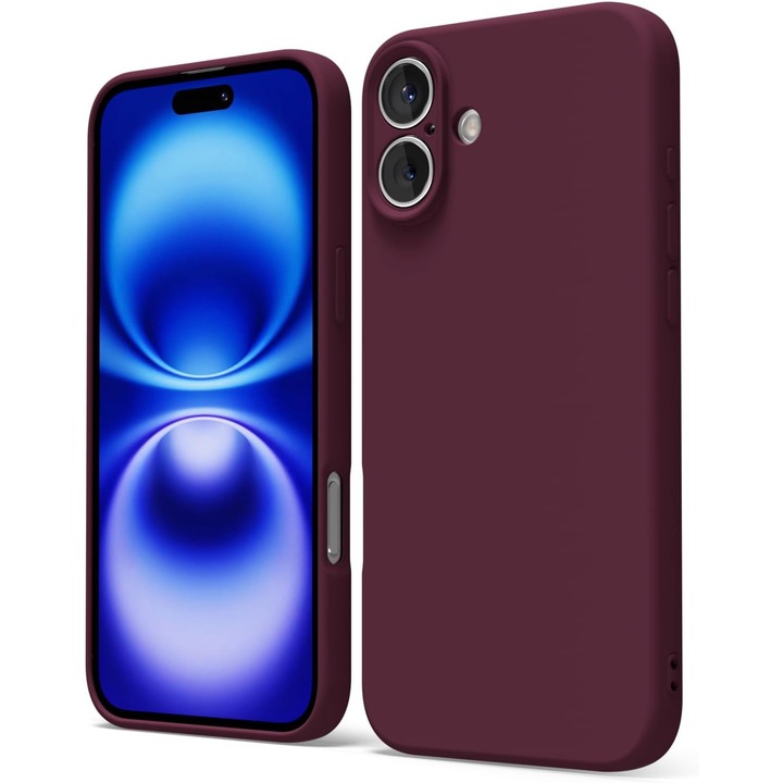 Калъф за iPhone 17 DaDen®, Ултра тънък, Силикон, Премиум качество, Интериор от микрофибър, Вишнев