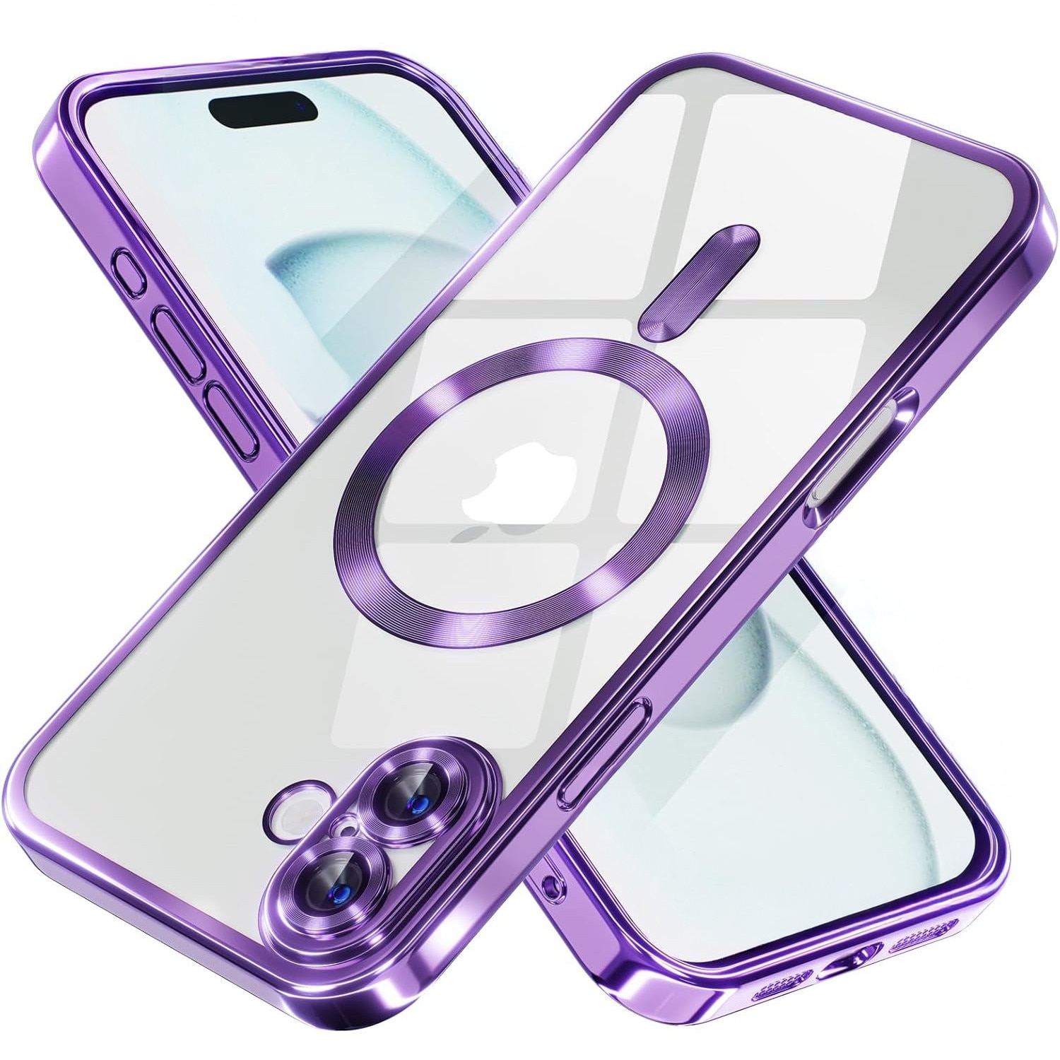 Husa pentru iPhone 17 DaDen MagSafe Luxury, Antisoc, Protectie Camera, Margini Metalizate, Transparenta cu Margini Mov