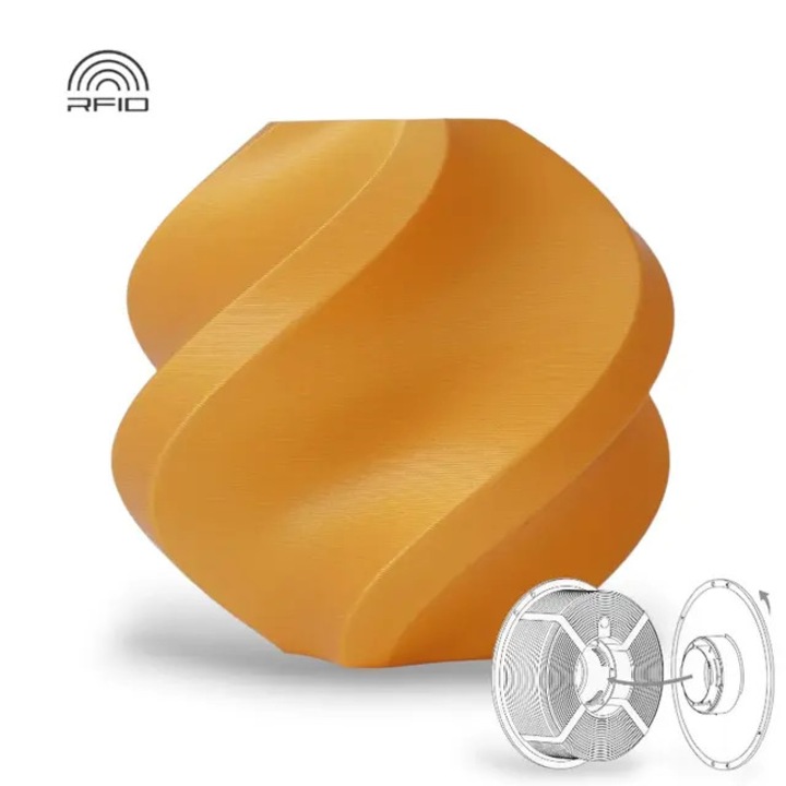 Rezerva filament BambuLab, PLA Basic Auriu, 1.75 mm, 1Kg, compatibil cu majoritatea imprimantelor 3D tehnologie FDM - Refill PLA Gold