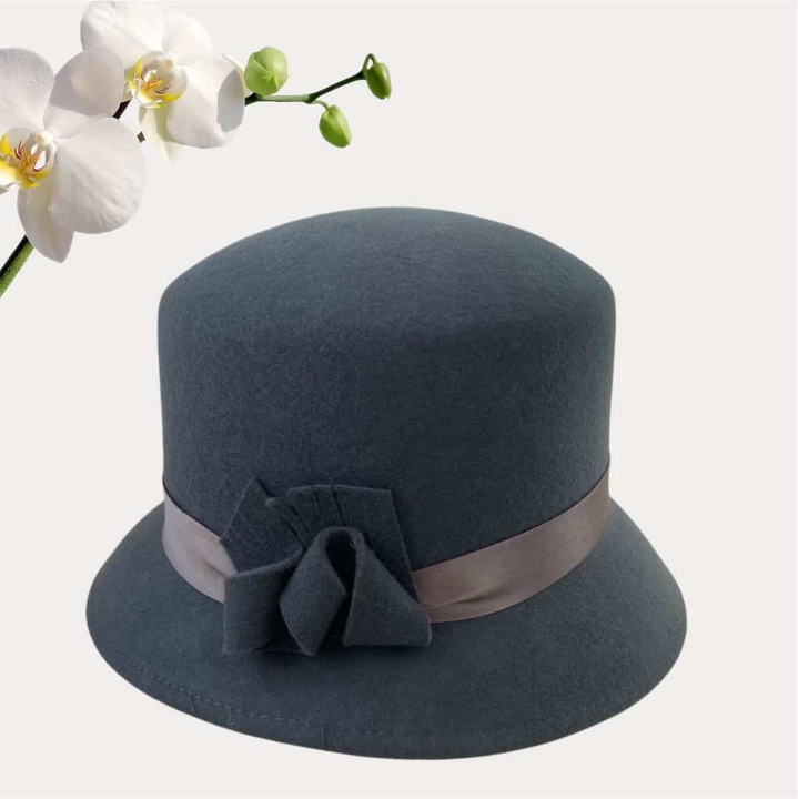 Palarie dama Confortino Paris, fetru italian 100% lana, gri, marime unica reglabila, boruri mici