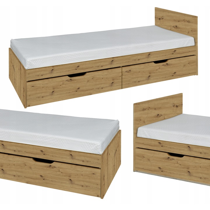 Pat, Modell Lili, Family Meble, Pentru copii, Fara saltea, Pat single, Solid, MDF, 80x200 cm, Stejar Artisan