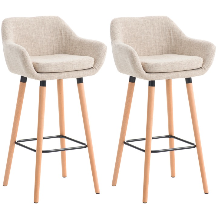 Set de 2 scaune de bar din material textil Grant crema