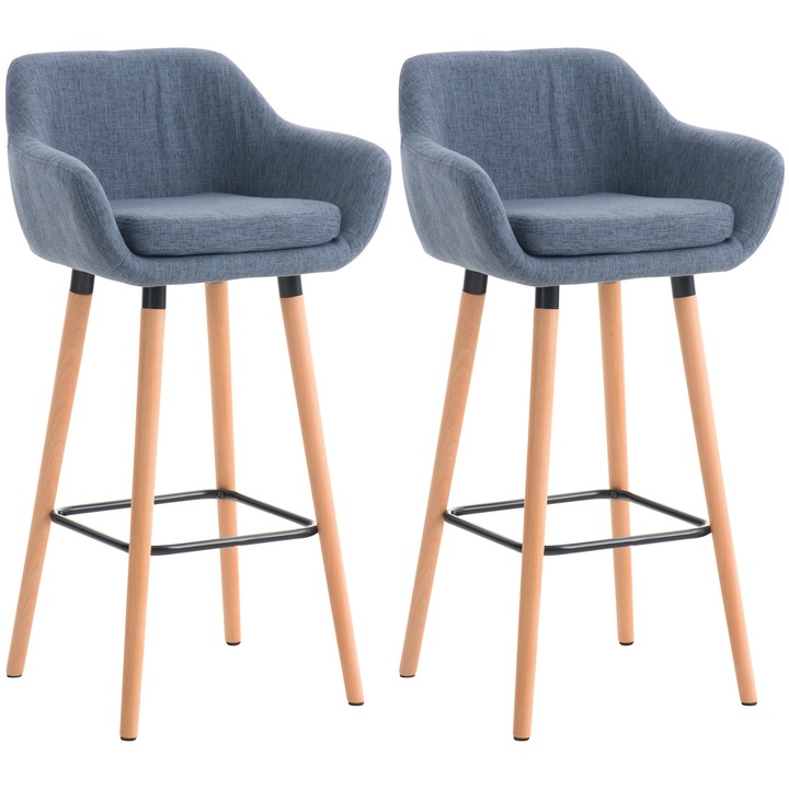 Set de 2 scaune de bar din material textil Grant albastru