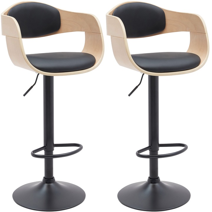 Set de 2 scaune de bar Kingston B din piele ecologica natural/negru