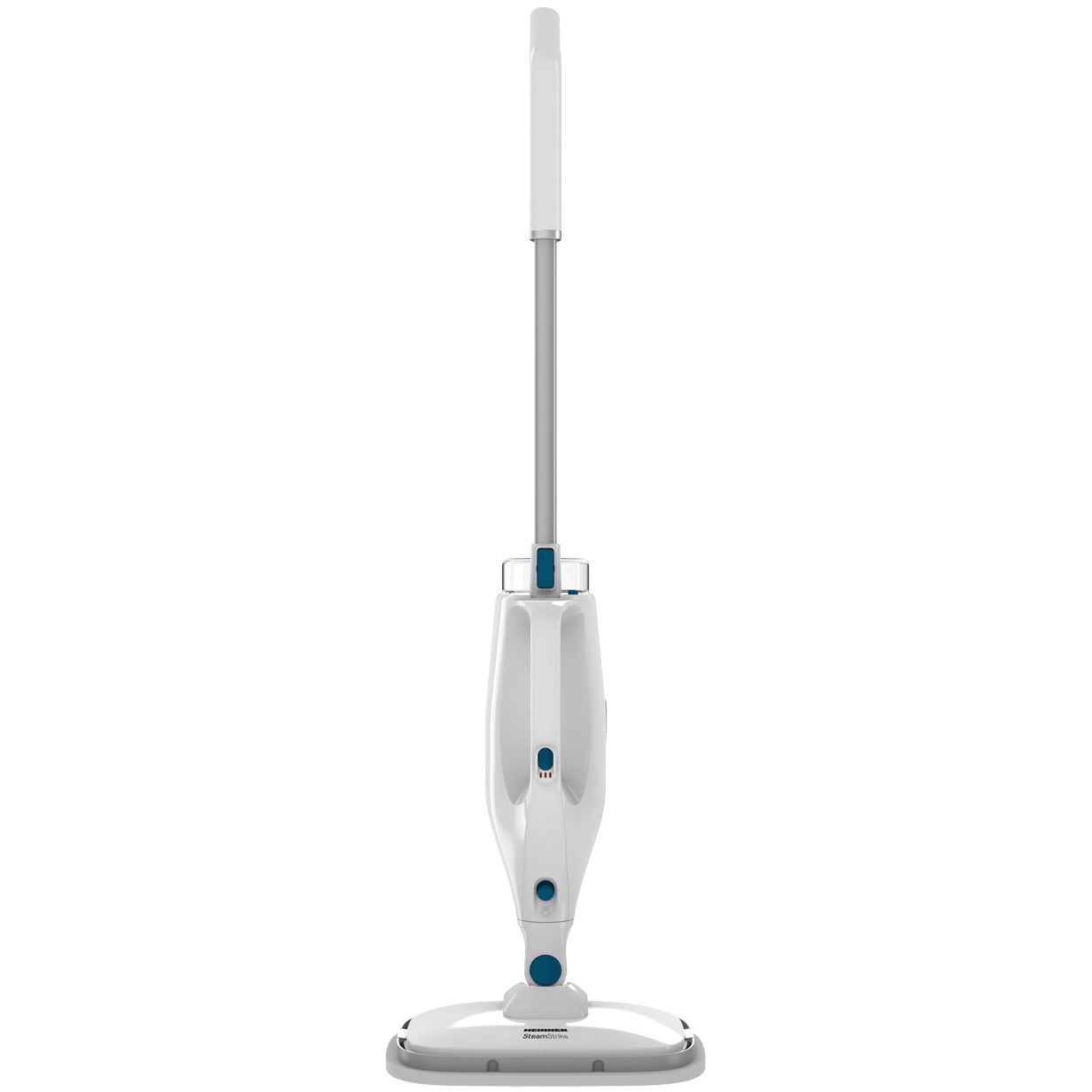 Mop cu abur Heinner SteamStrike HSM-M1400WH-BL, 1400W, capacitate rezervor apa: 420 ml, timp incalzire 15s, debit abur 21/27 g/min, temperatura abur 130°C, 2 lavete incluse, alb