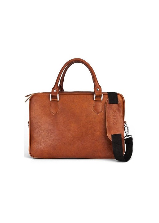 Мъжка кожена чанта Solier SL22, кафява, отделение за лаптоп, 41x29x8см
