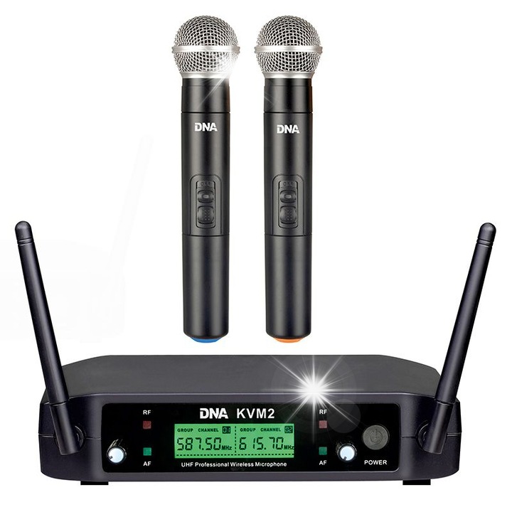 Комплект 2x безжични динамични микрофона + UHF приемник DNA KVM 2, 518-542 MHz, 8 часа автономна работа