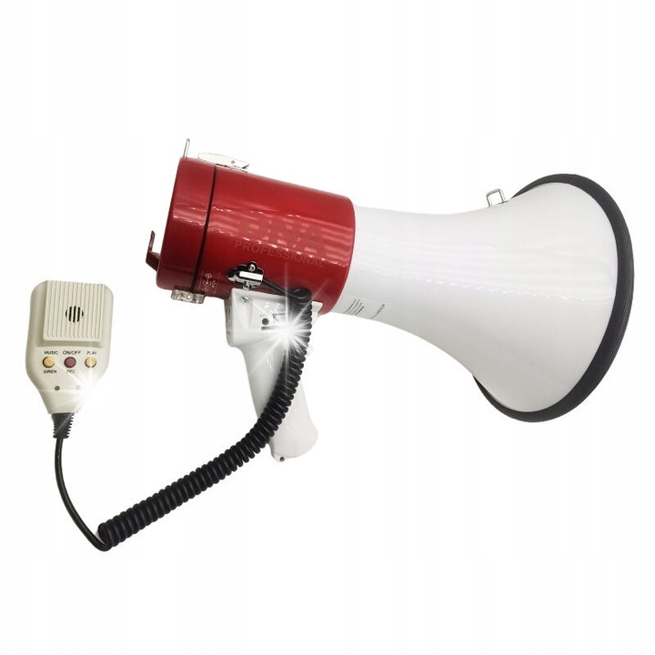 Мегафон V-Tone MEGA2, 50W, бяло-червен, функция за запис, сирена, Bluetooth, USB, micro SD