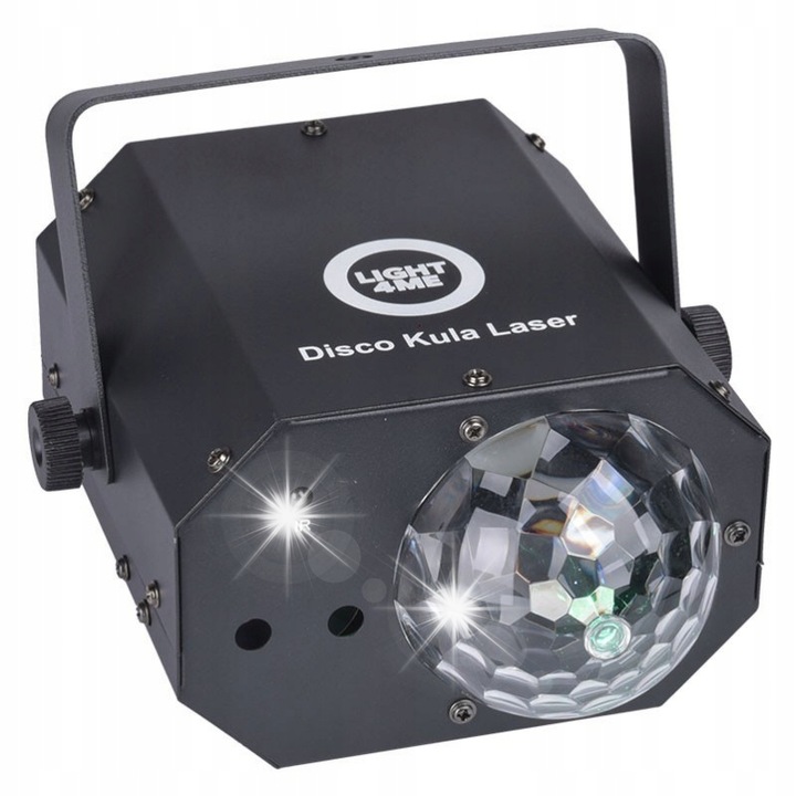 Fénytechnikai berendezés, Light4Me, diszkógömb lézer multieffekt, 3x3W RGB, piros 100mW, zöld 30mW, 20x18,5x10,5cm, szett pilótával