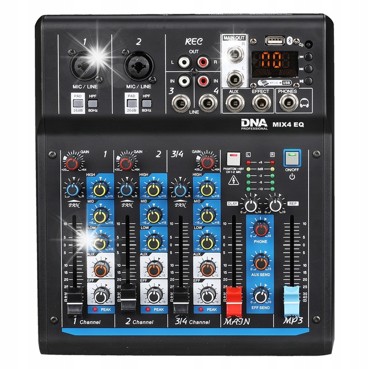 Аналогов аудио миксер DNA MIX 4 EQ, 4 канала, USB, MP3, Bluetooth, 190x237x55mm