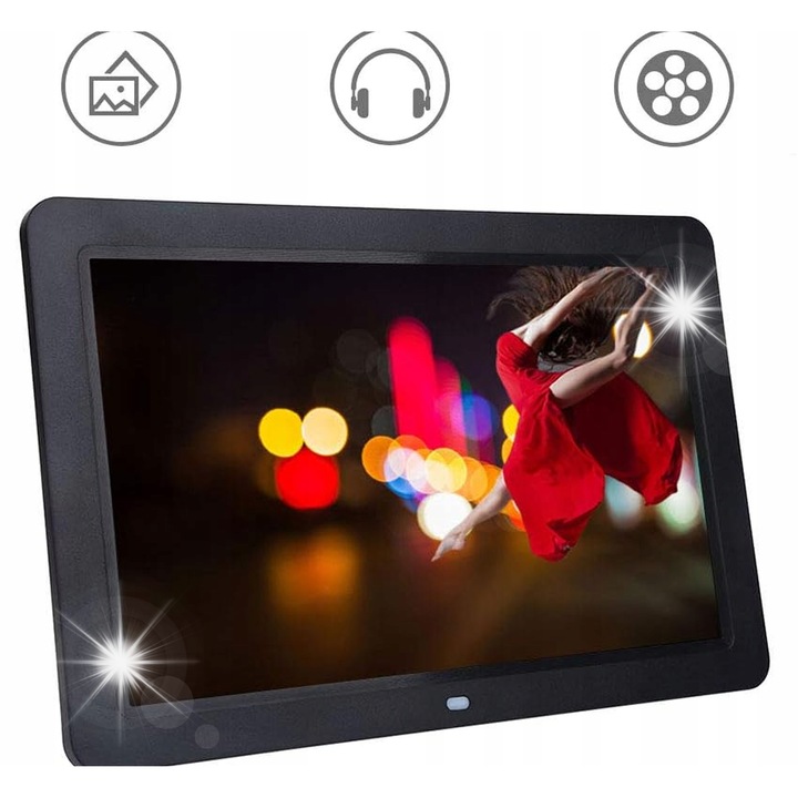 Цифрова рамка за снимки, 10.1 инча, 1024x600, черна, комплект със стойка и дистанционно управление