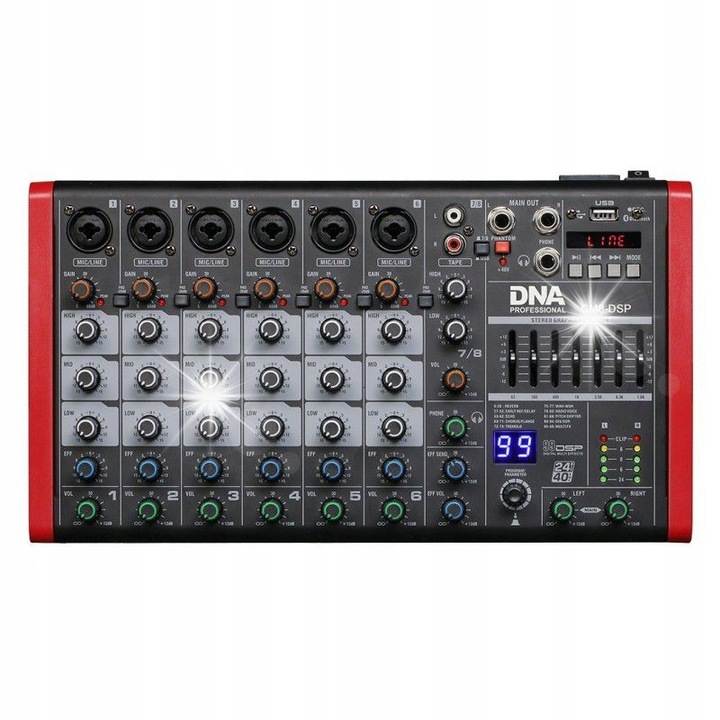 Аналогов аудио миксер USB MP3 Bluetooth Phantom DNA CM8-DSP, 8 канала, цифрови ефекти, 33x18x6см