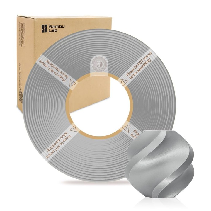 Филамент за 3D принтер BambuLab PLA Basic, Сребрист, 1.75 мм, 1 кг, съвместим с FDM