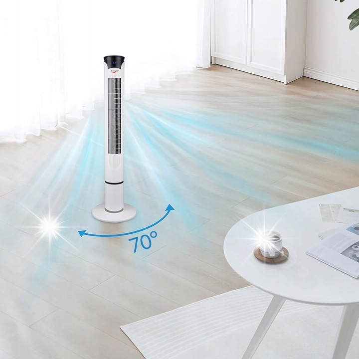 Вентилатор колонен Toplo, 45W, бял, с дистанционно управление и функция за осцилация 70°